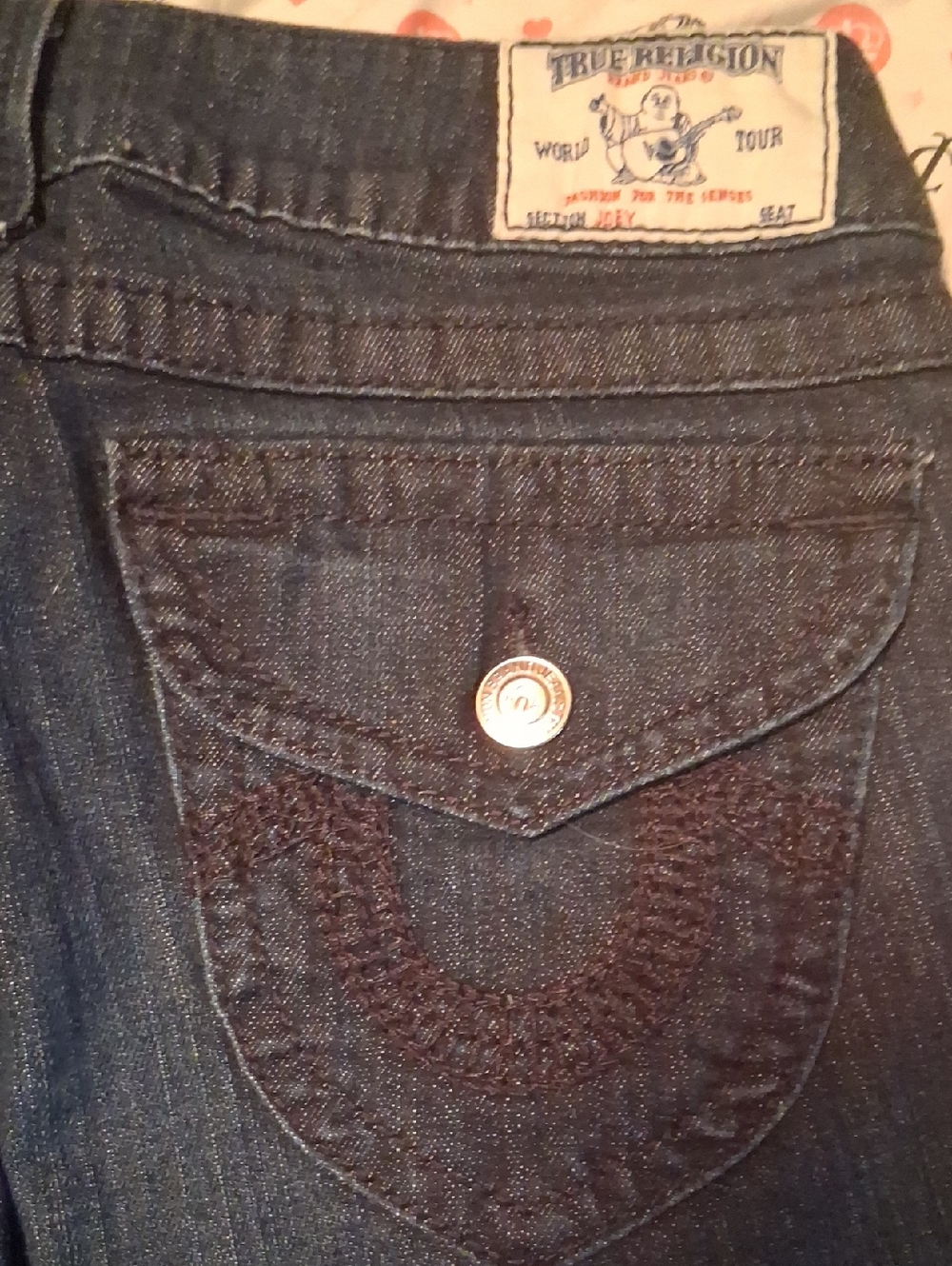 True Religion Dark Indigo Flare Jeans with Embroidered Back Pocket